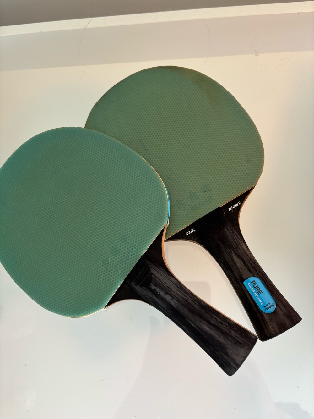 Stiga pure Advance Table Tennis Paddles with Green Rubbers and Black Handles
